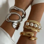 Wide Bracelet with Gold-Tone Drop Design — Image 2