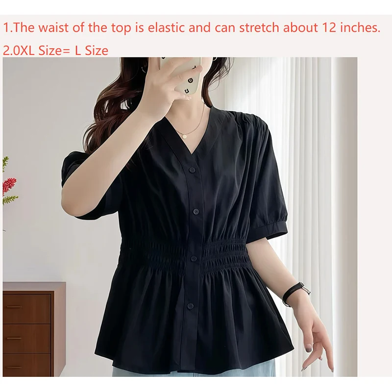 Elastic-Waist Summer Shirt Blouse