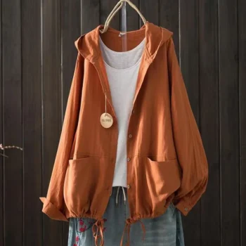 Solid Cotton Long Sleeve Hooded Cardigan