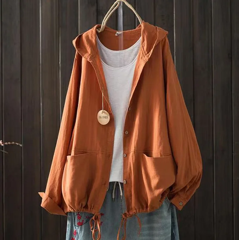 Solid Cotton Long Sleeve Hooded Cardigan
