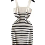Slim-Fit Striped Square Neck Short Sundress