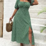 Square Neck Dress with Small Floral Print — Image 4
