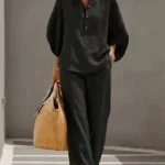 Linen-Feel Set with Wide Sleeves and Elastic-Waist Pants