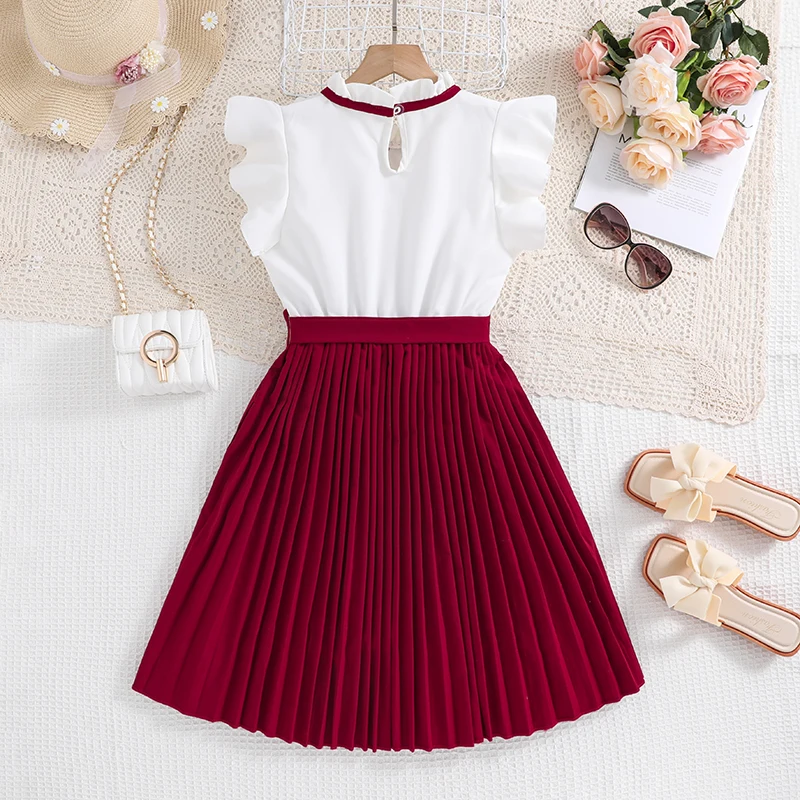 Girls' White Dress with Khaki Skirt