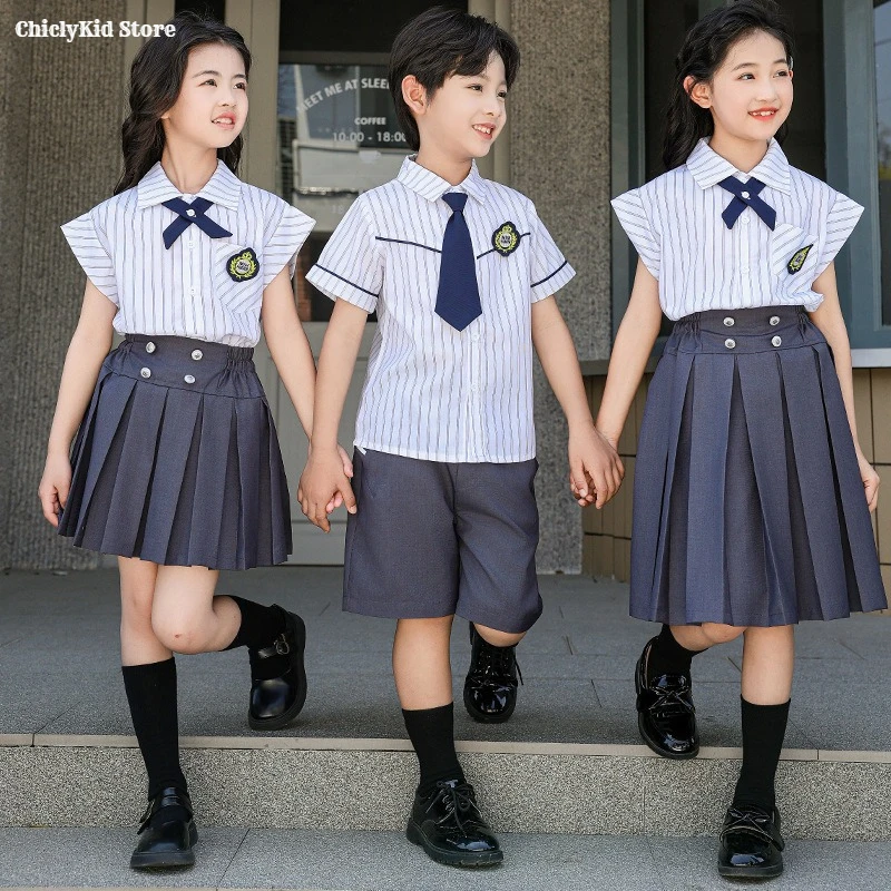 Preppy Striped Set with Blouse and Skirt