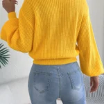 Solid Knitted Long Sleeve Round Neck Cardigan — Image 2