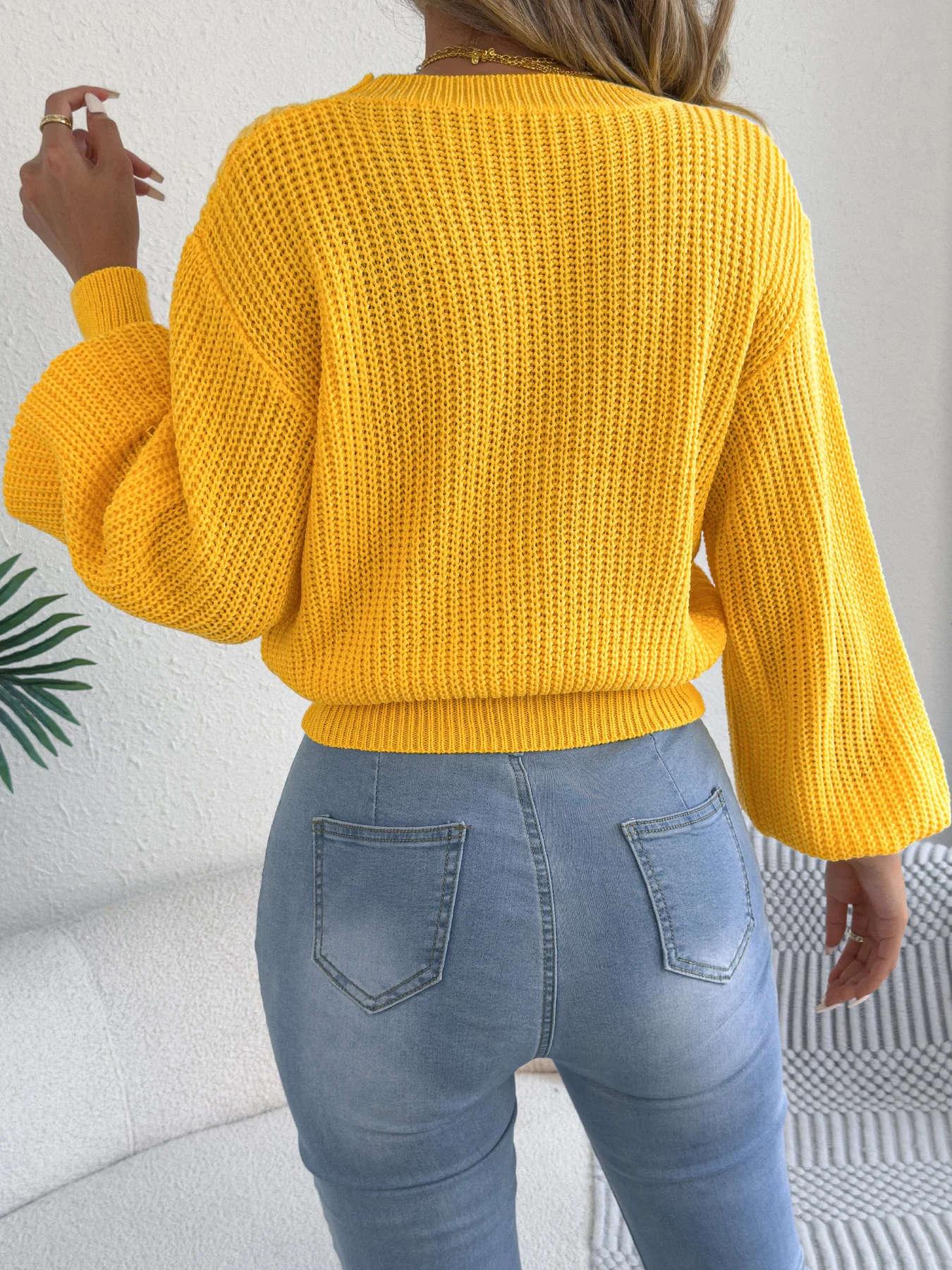 Solid Knitted Long Sleeve Round Neck Cardigan