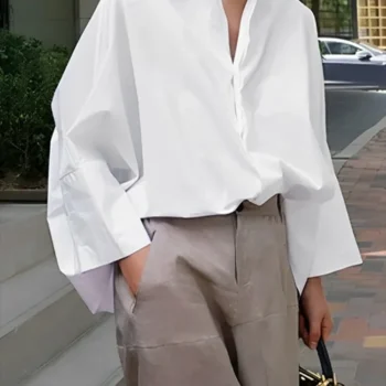 Loose Solid Collared Button-Up Shirt
