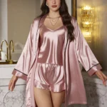 Loungewear Set with Long Sleeve Robe and Shorts — Image 3
