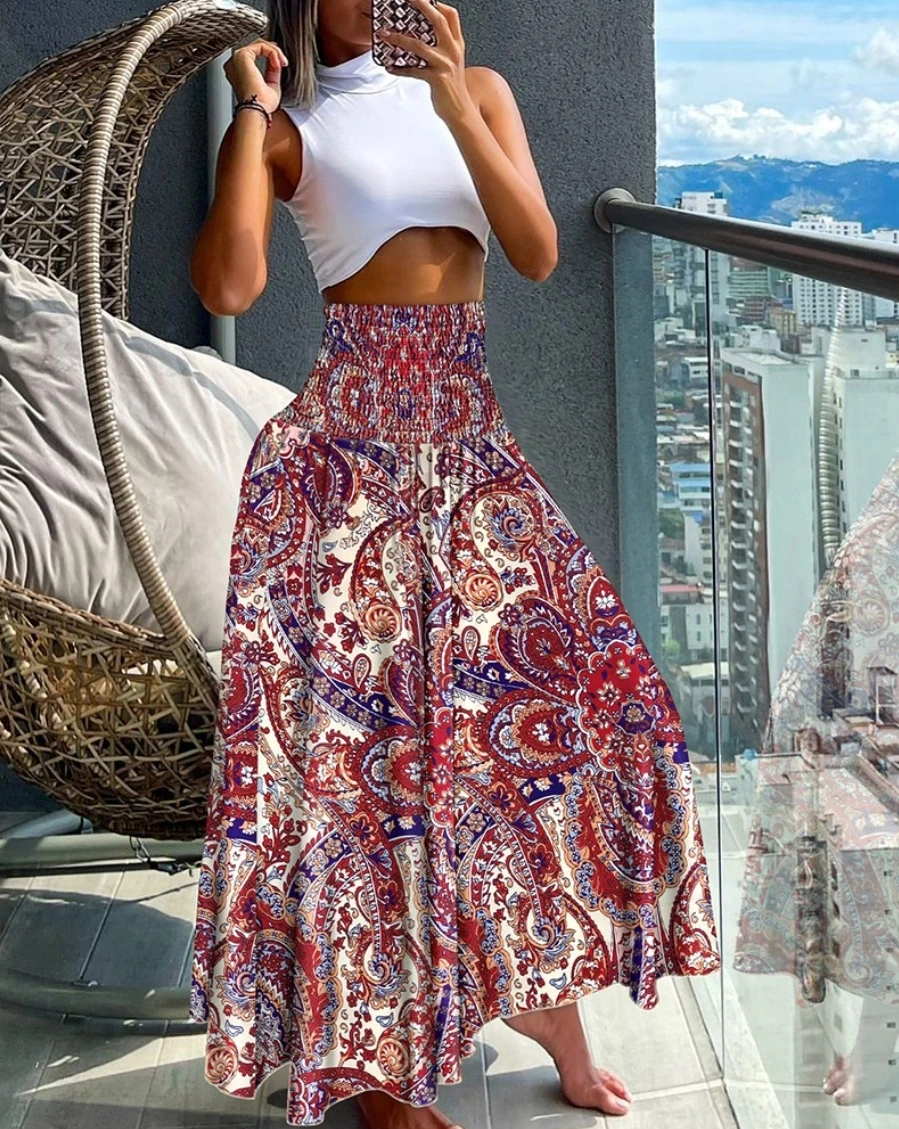 Bohemian Paisley Print Skirt