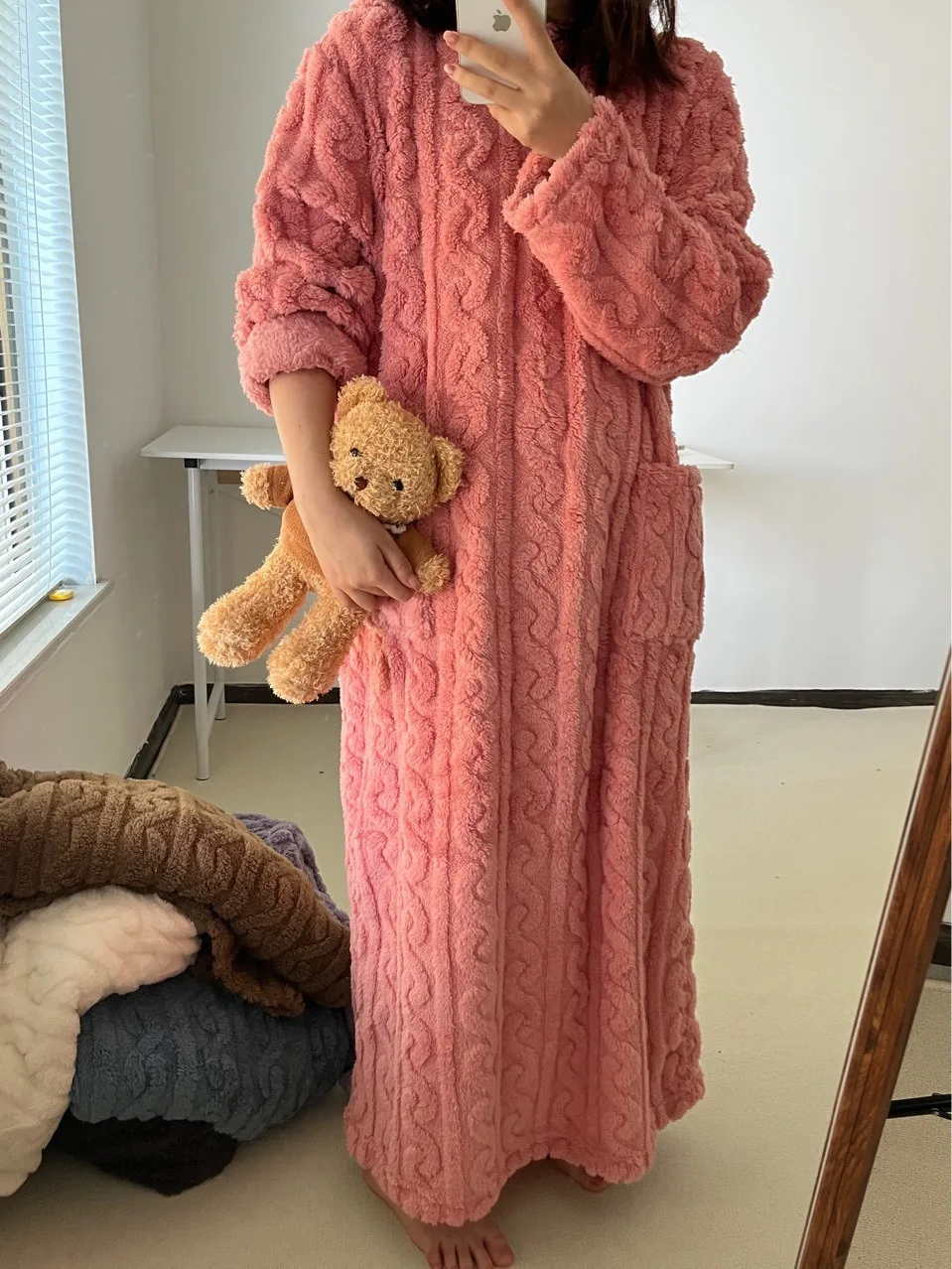 Warm Flannel Knee-Length House Robe Set