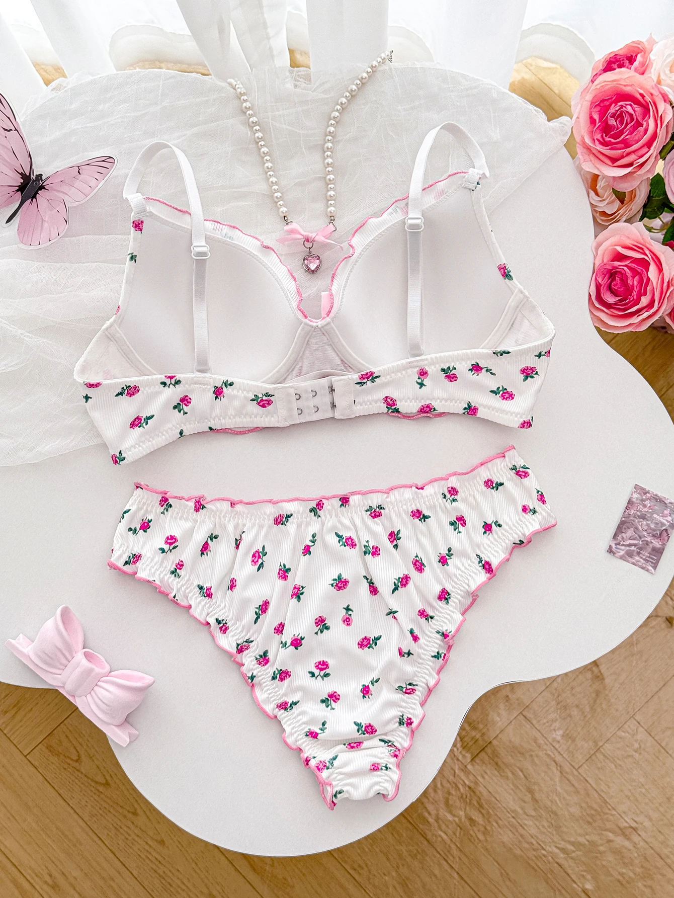 Floral Ruffled Bra with Bow