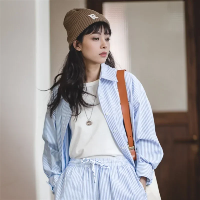 French-Style Blue and White Striped Shirt