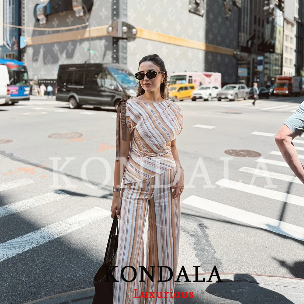 Striped Set: Sleeveless Bow Top and Wide-Leg Pants