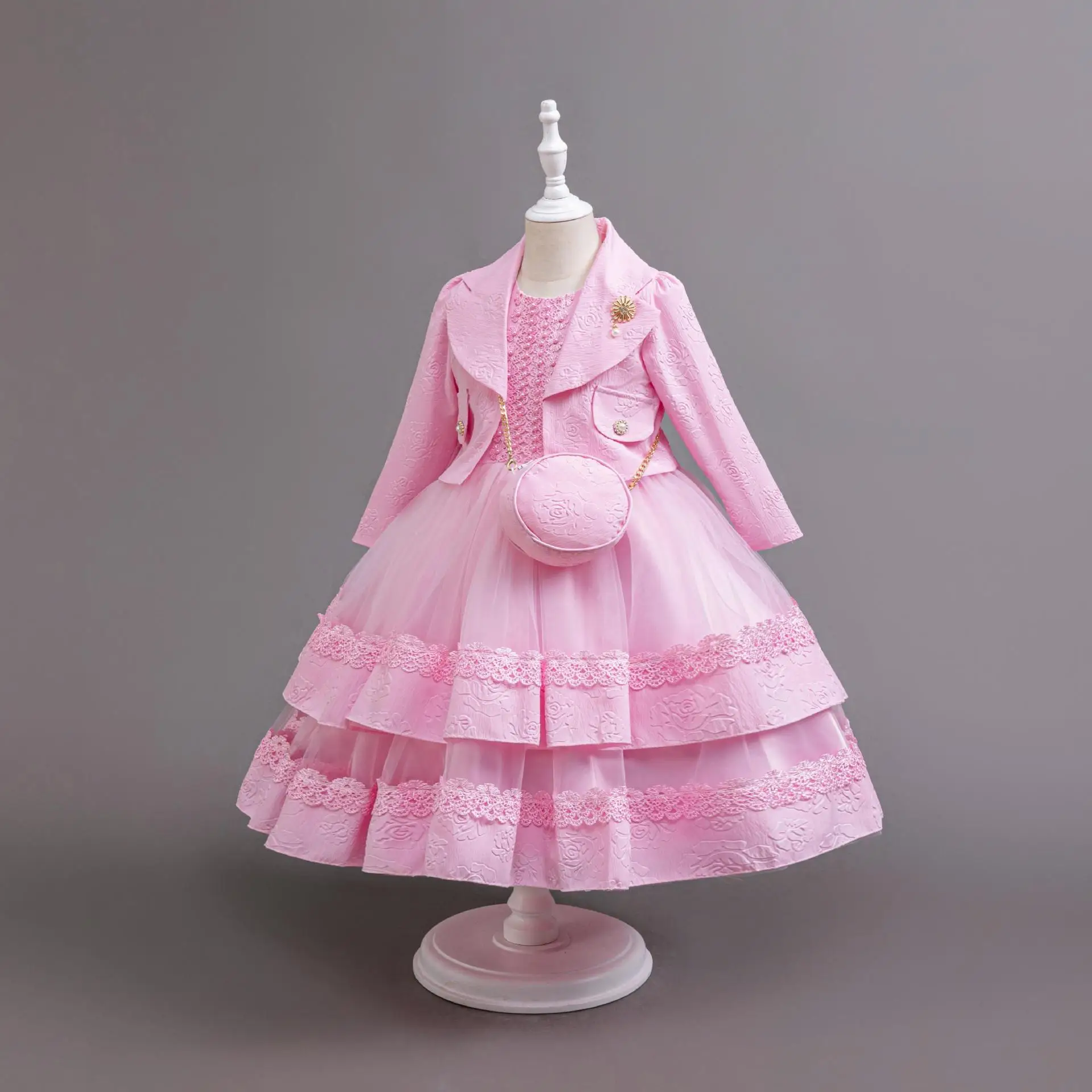 Girls' Green Dress with Coat and Bag