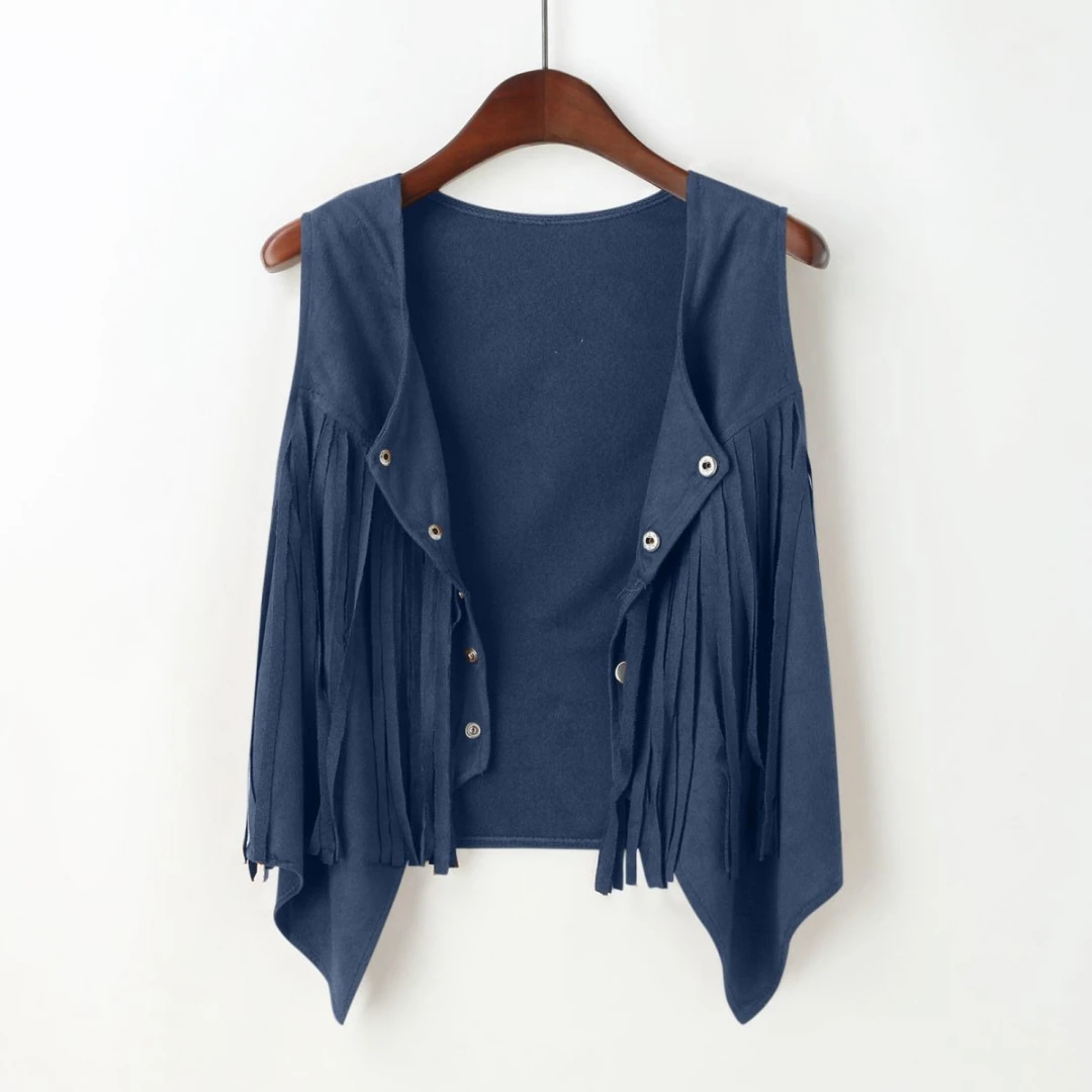 Suede-Feel Vest with Fringe and Studs