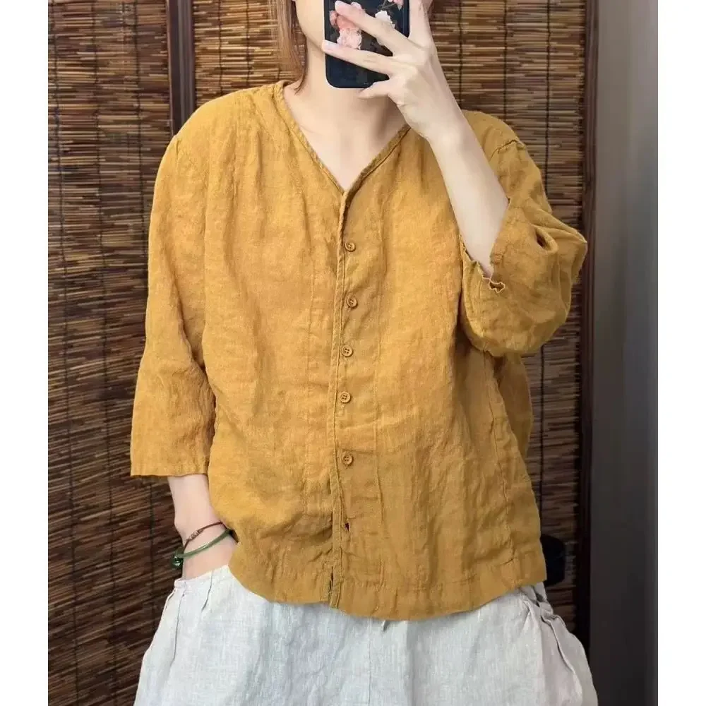 Casual Loose V-Neck Shirt with Buttons — Image 14