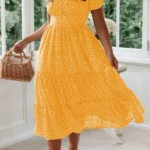 Summer Puff Sleeve Dress with Classic Print — Image 6