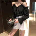 Soft V-Neck Chiffon Blouse with Wide Ruffled Sleeves