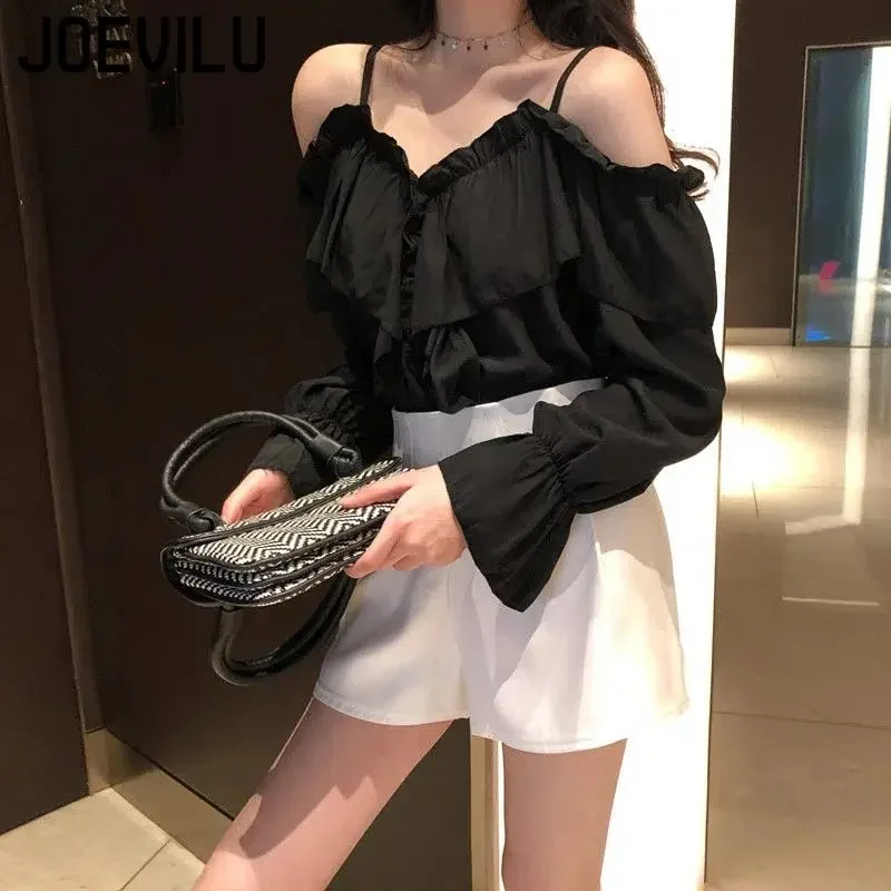 Soft V-Neck Chiffon Blouse with Wide Ruffled Sleeves