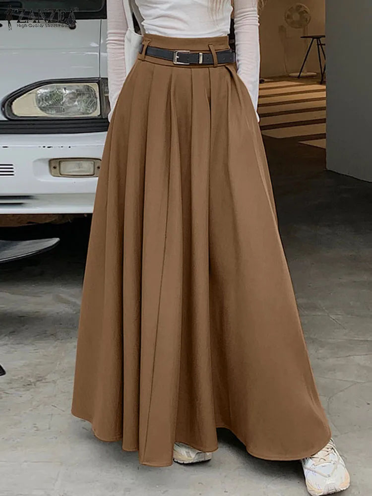 High Waist Pleated Skirt with Wide Swing