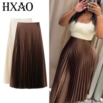 تنورة بليسيه بنية بكشكش صيفية