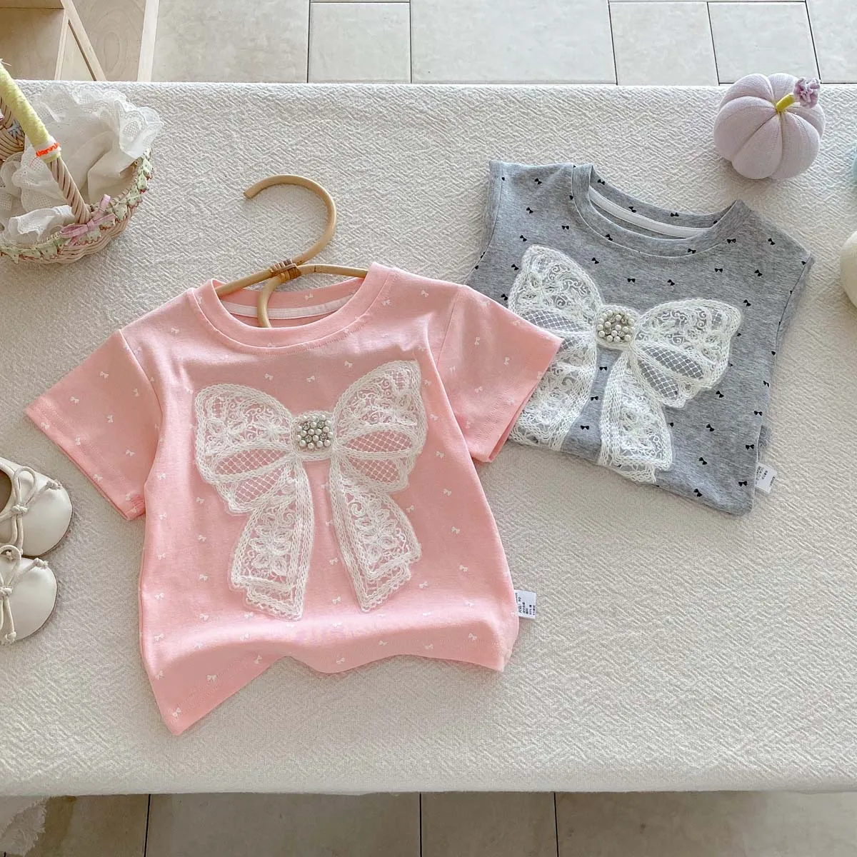 Girls' Pearl Short Sleeve Summer Top with Bow — Image 11