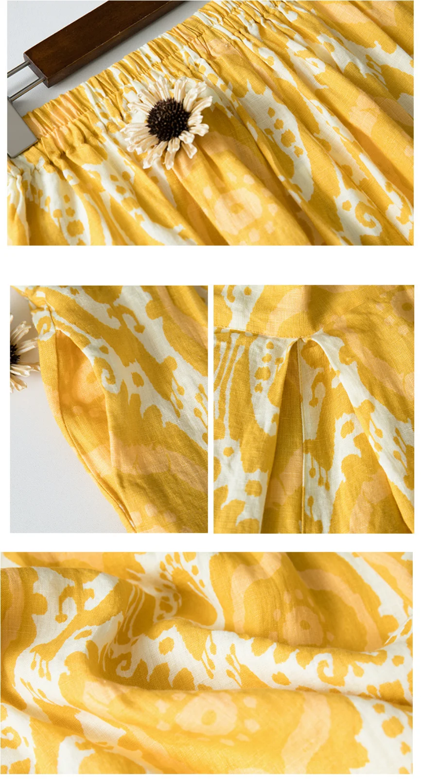 Ankle-Length Printed Wide-Leg Pants with Elastic Waist