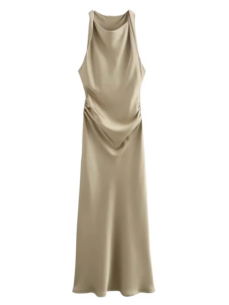 Strappy Satin Midi Dress