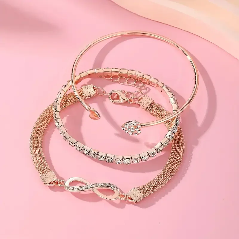 3-Piece Crystal Heart Bracelet Set