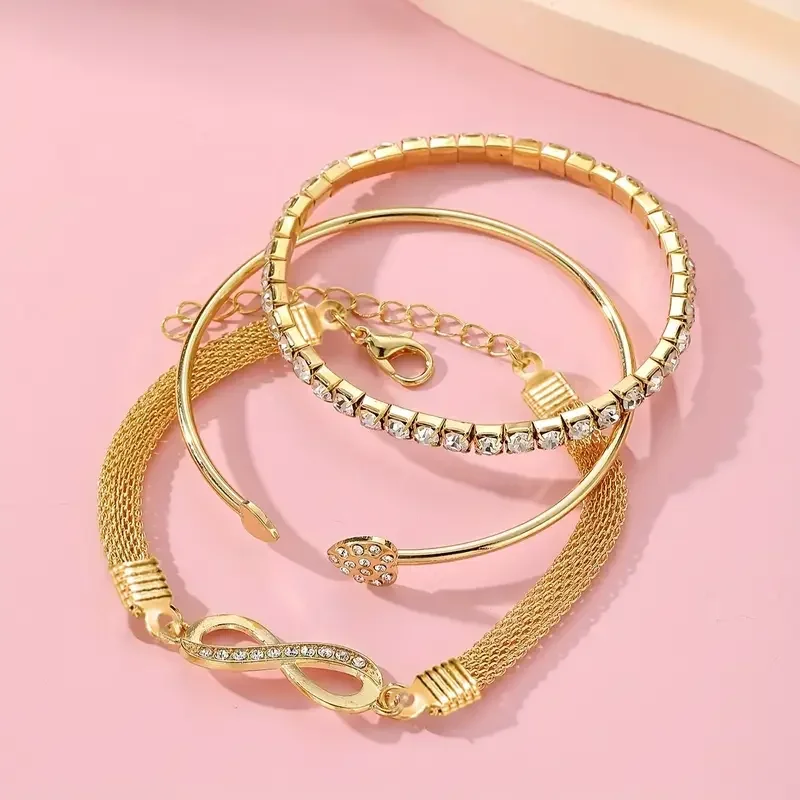 3-Piece Crystal Heart Bracelet Set