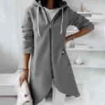 Solid Autumn Long Coat with Zipper — Image 2