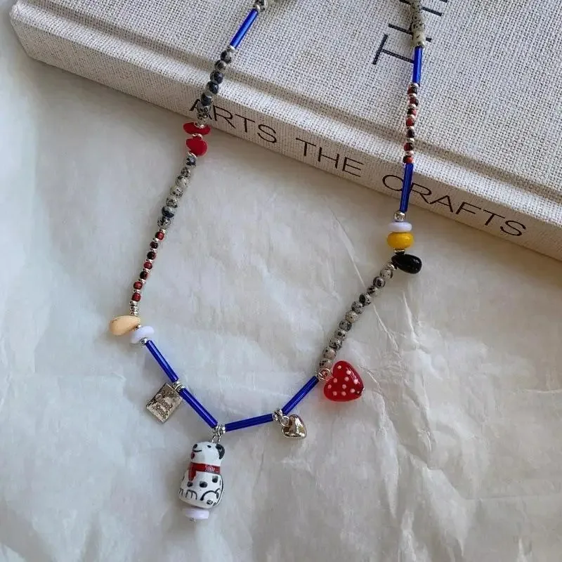 Cute Dalmatian Dog Beaded Necklace