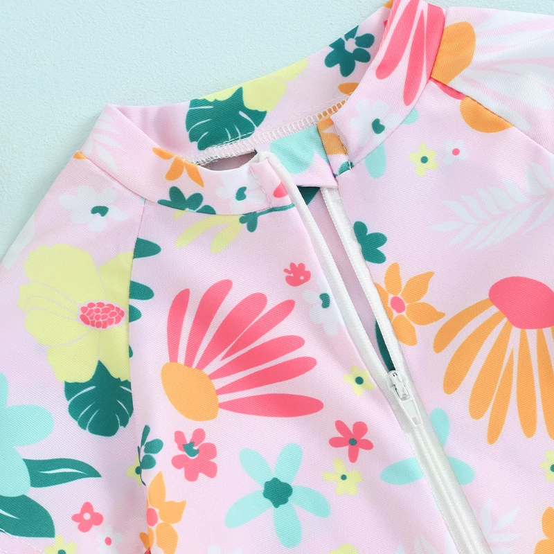 Girls' Short Sleeve Zip-Up Swim Jumpsuit
