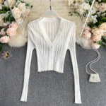 Knitted Ribbed Long Sleeve V-Neck Cardigan — Image 2