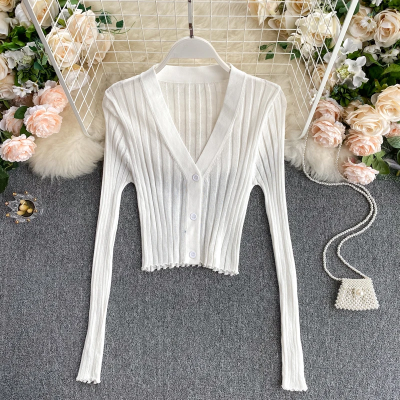 Knitted Ribbed Long Sleeve V-Neck Cardigan