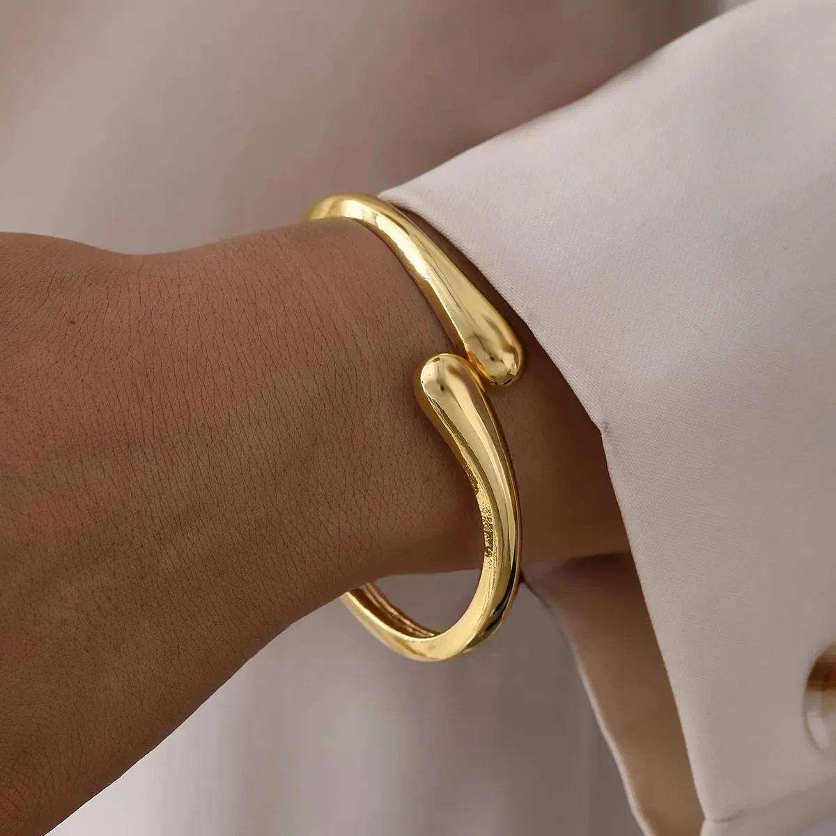 Wide Minimalist Gold-Tone Bracelet