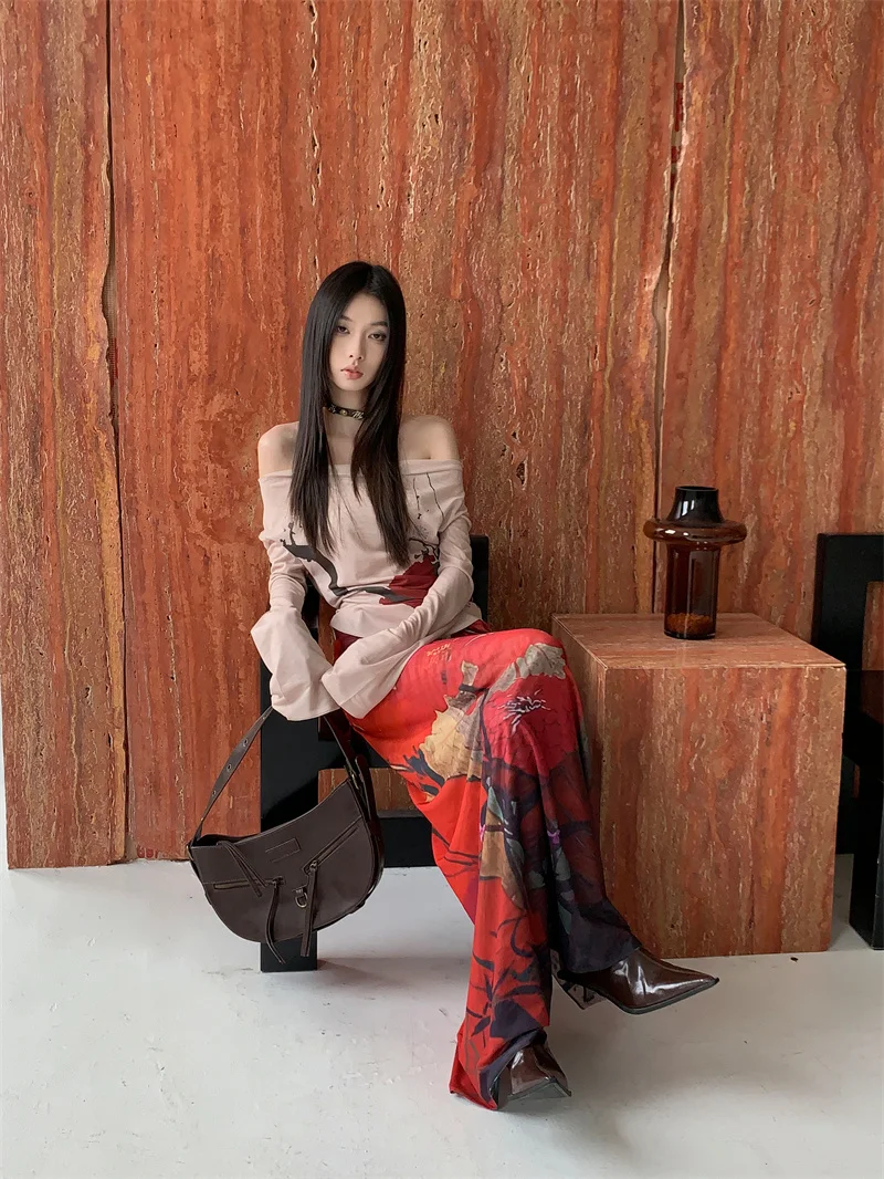 Red Mesh Skirt with Front Tie