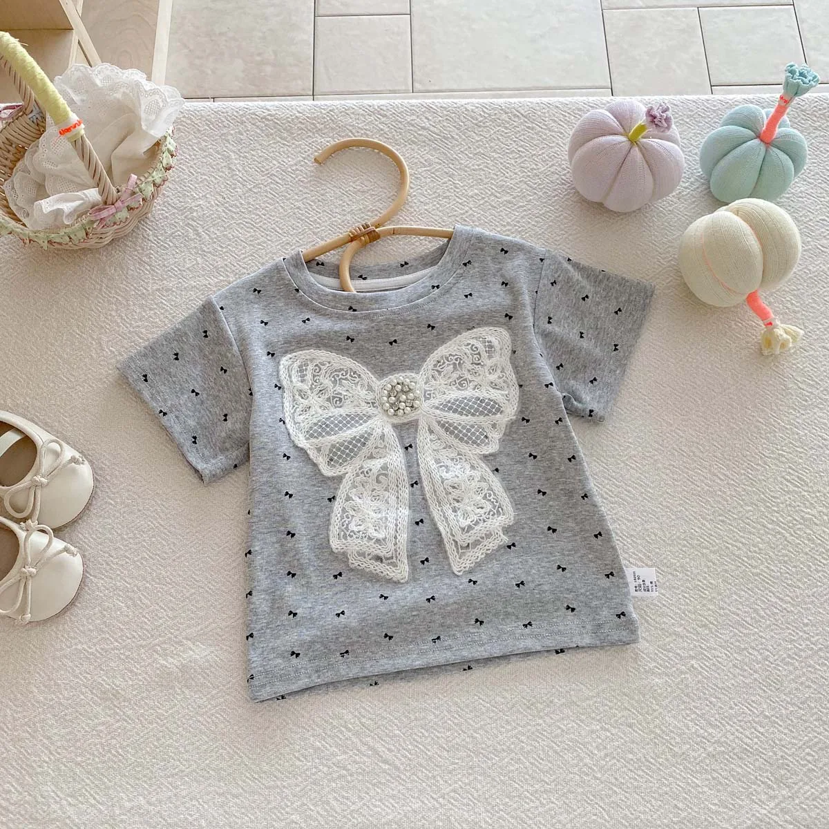 Girls' Pearl Short Sleeve Summer Top with Bow — Image 8