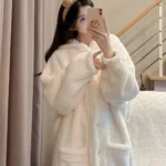 Warm Winter Long Sleeve House Robe with Bunny Ears — Image 3