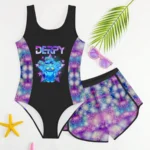 Girls' Cat and Star Print Swim Set