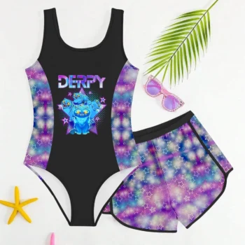 Girls' Cat and Star Print Swim Set