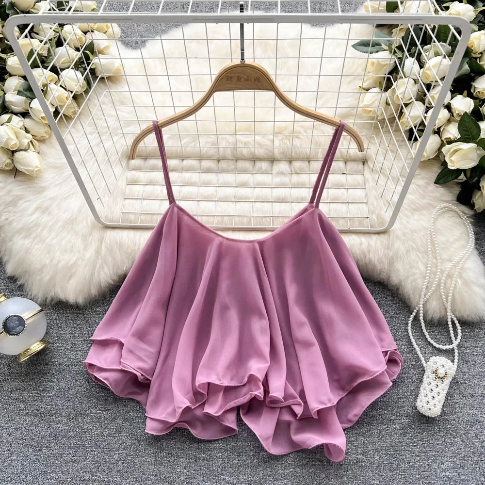 Sleeveless Ruffled Summer Crop Top