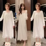 Long Full-Sleeve Nightgown with Lace Trim — Image 2