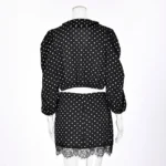 Polka Dot Chiffon Set with Lace Details and Short Skirt — Image 5