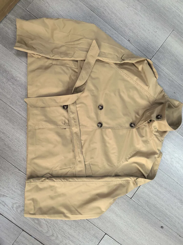 Short Double-Breasted Trench Coat with Belt