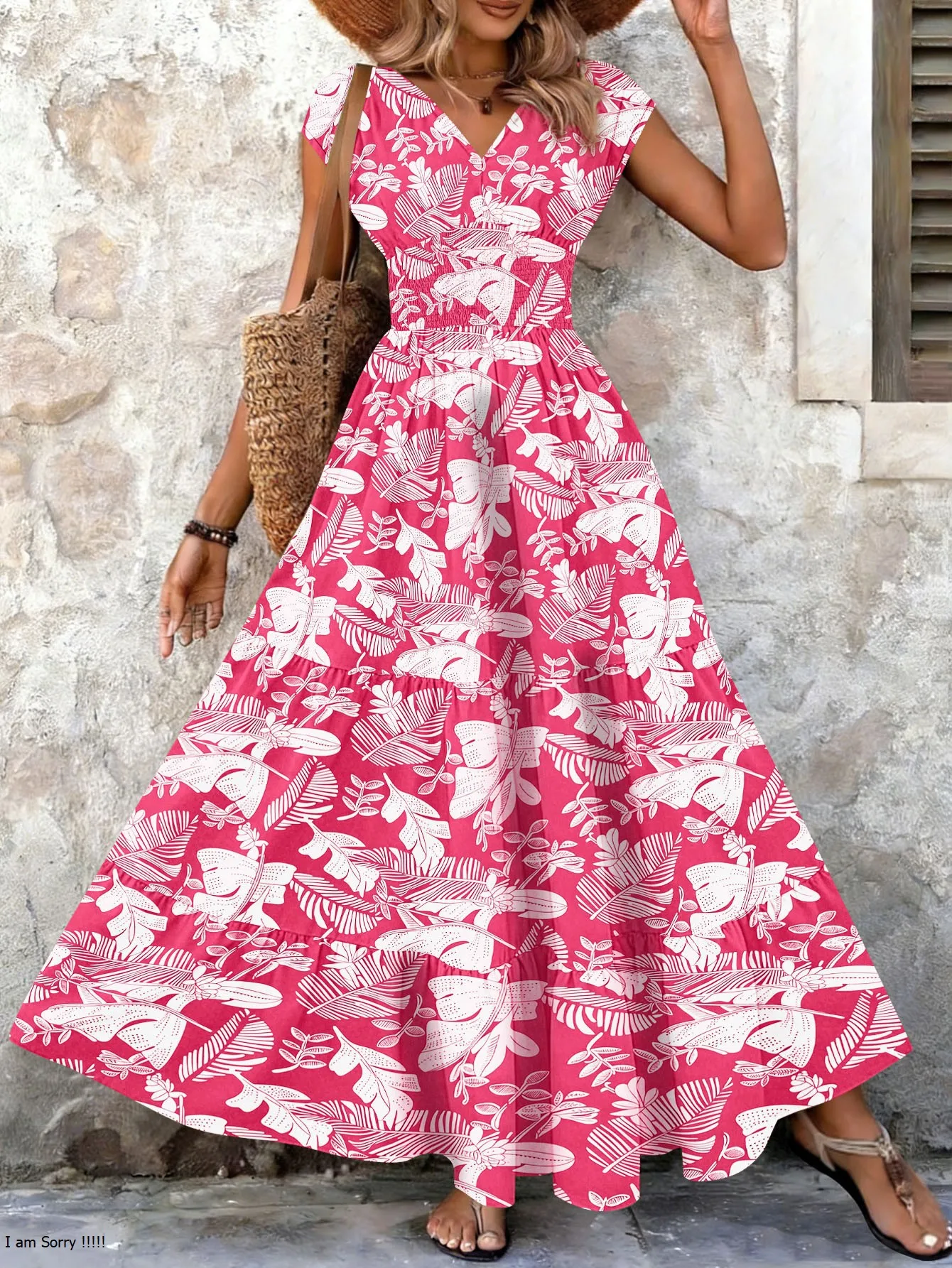 Short Sleeve V-Neck Floral Dress