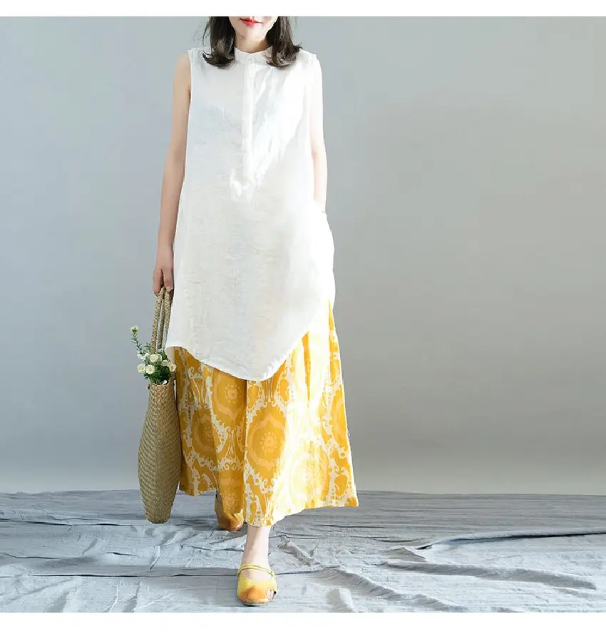 Ankle-Length Printed Wide-Leg Pants with Elastic Waist
