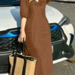 فستان رسمي بقصّة A كاجوال سادة برقبة V — صورة 2
