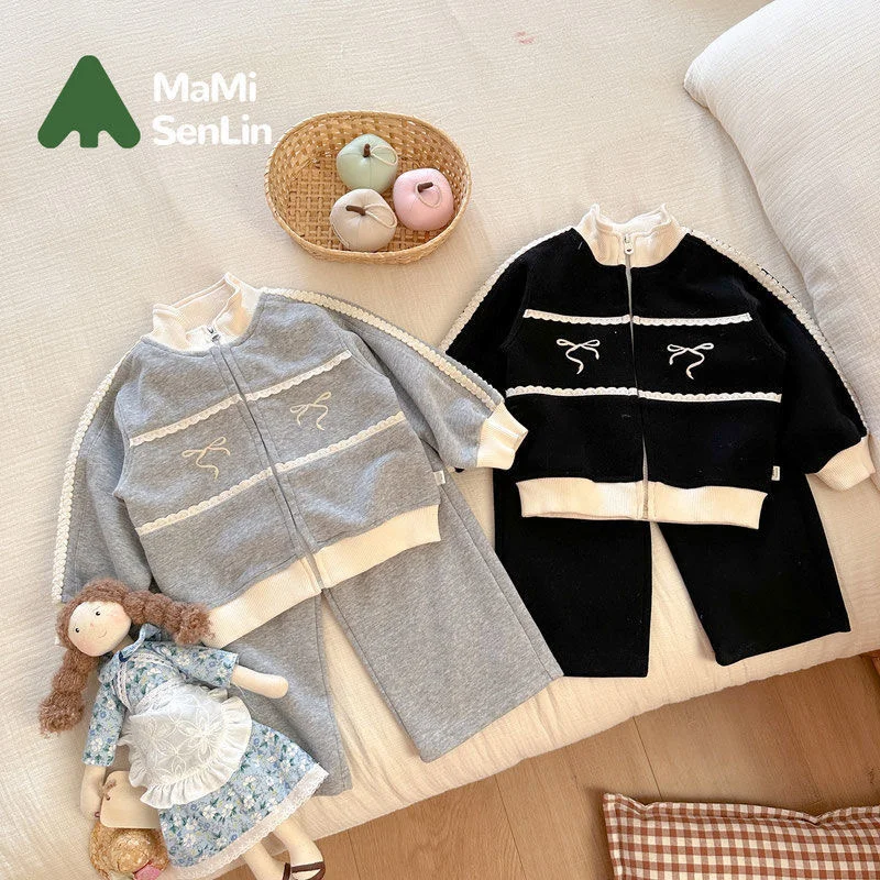 Girls' 2-Piece Casual Autumn Set with Zipper